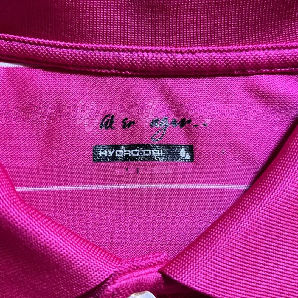 Walter Hagen Men Large Pink Stripe Hydro-Dri Golf‎ Performance Short Sleeve Polo